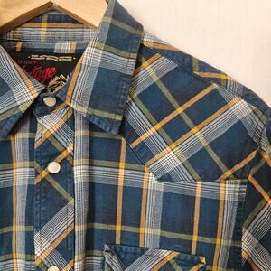 Old Navy Men's Vintage Western Flannel Long-Sleeve Shirt Large Rodeo Snaps